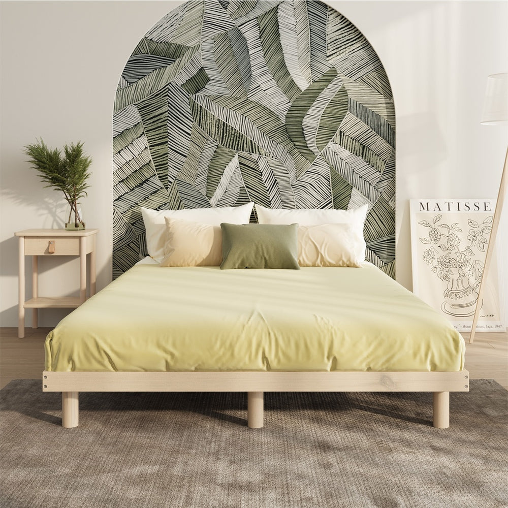 Oikiture Bed Frame Queen Size Bed Base Solid Wood Slats