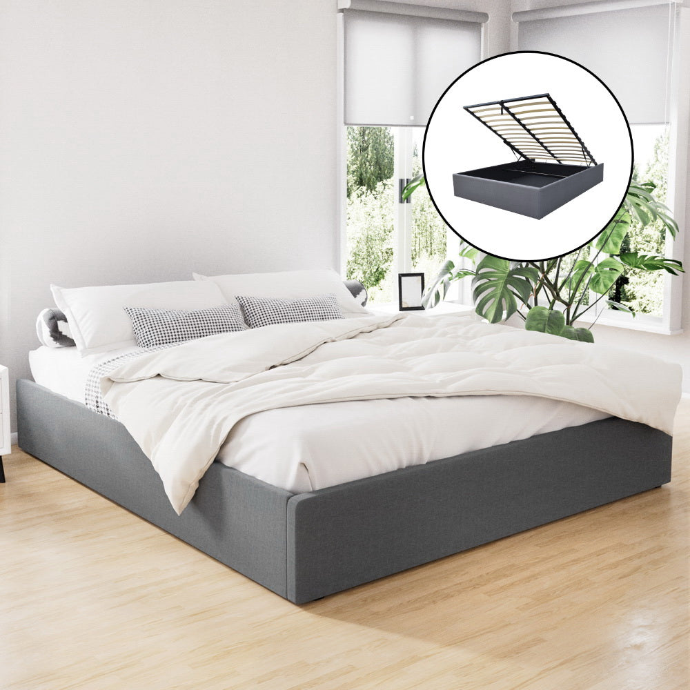 Artiss Bed Frame King Size Gas Lift Base Grey TOKI