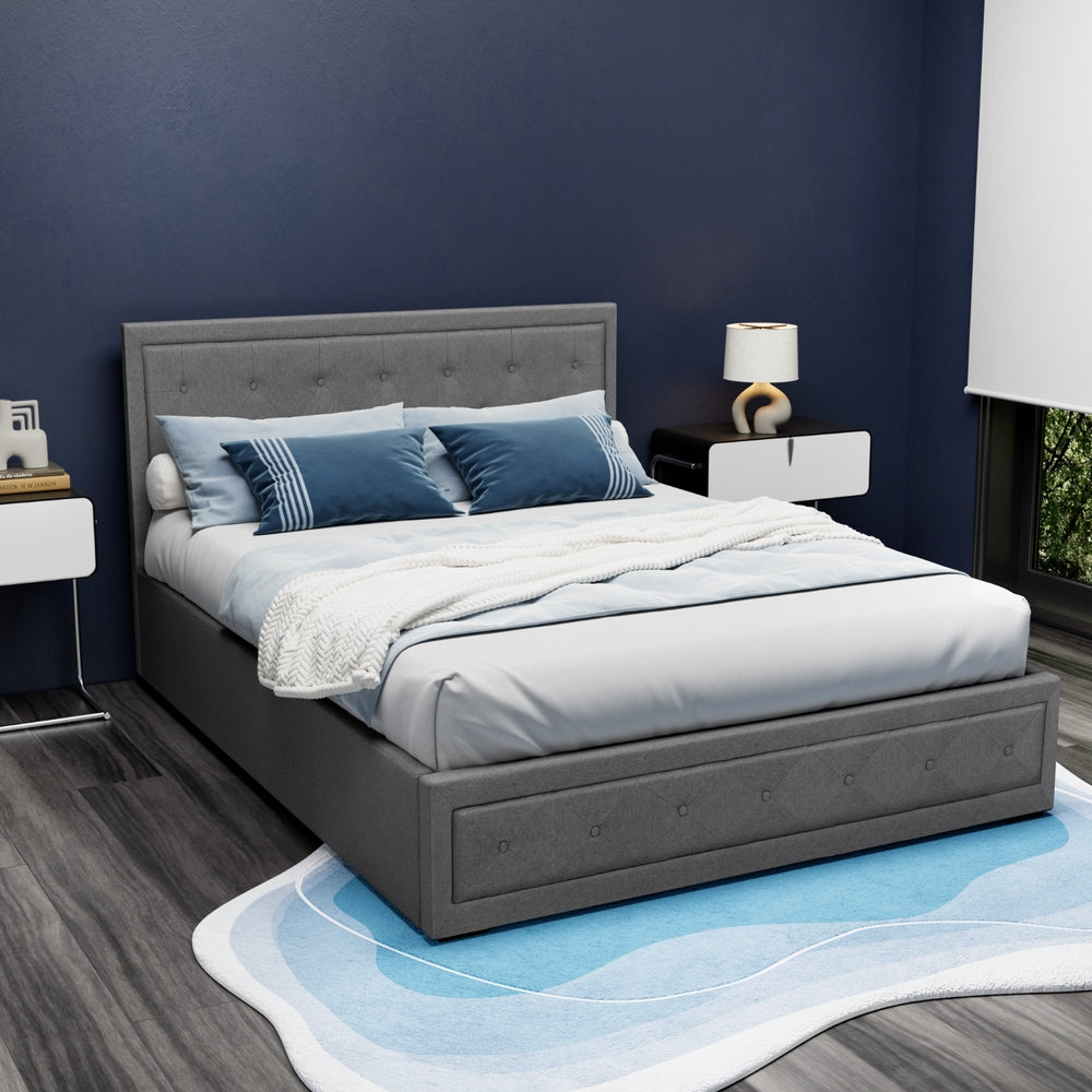 Artiss Bed Frame Queen Size Gas Lift Grey TIYO