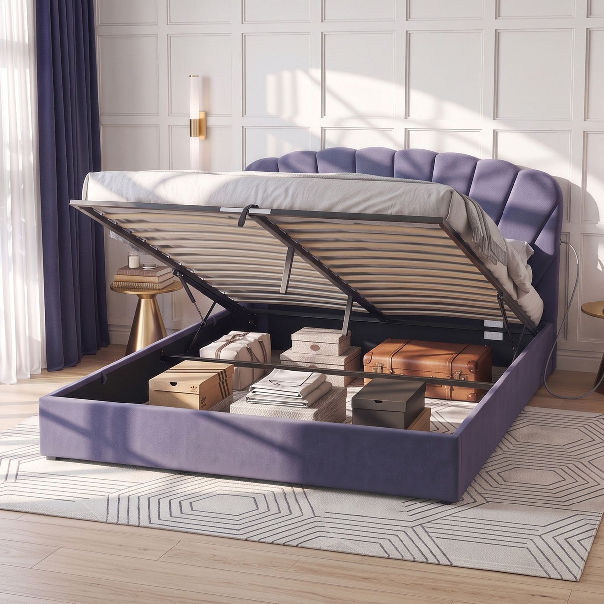 Artiss King Bed Frame with Lift Up Storage and USB Ports Grey