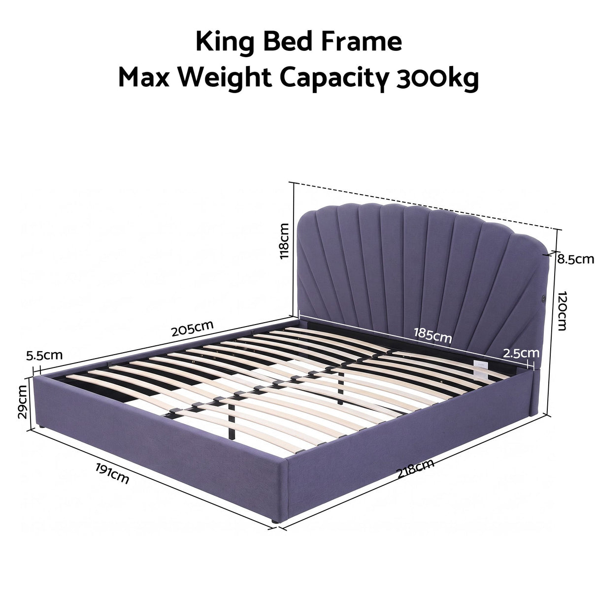 Artiss King Bed Frame with Lift Up Storage and USB Ports Grey