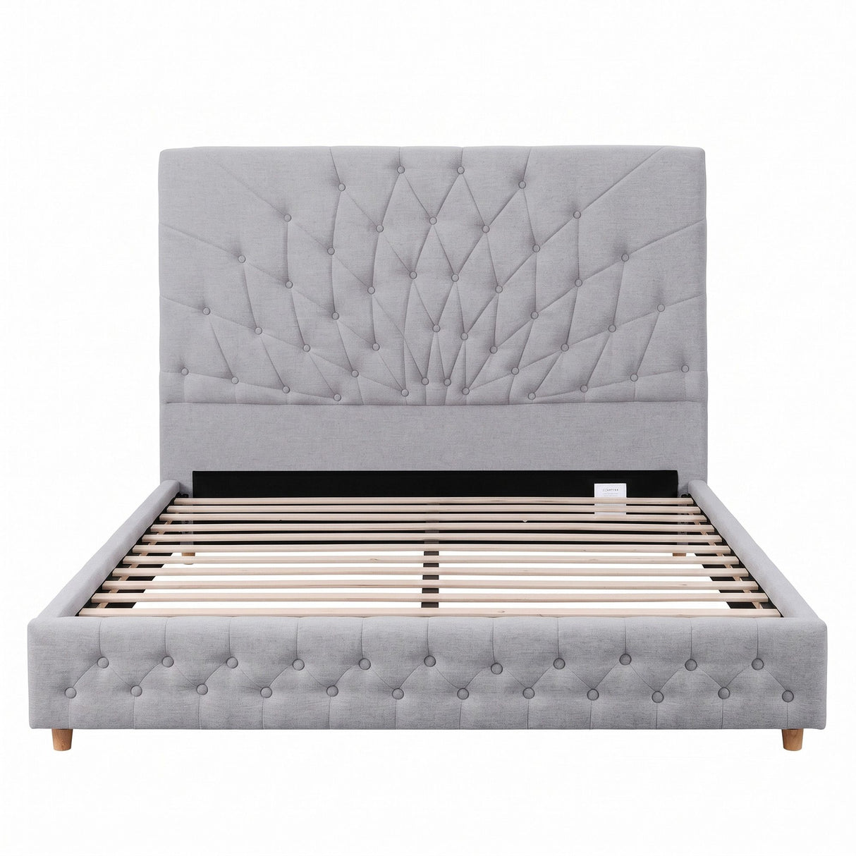 Artiss Queen Bed Frame with Tufted Headboard and Plywood Slats Grey