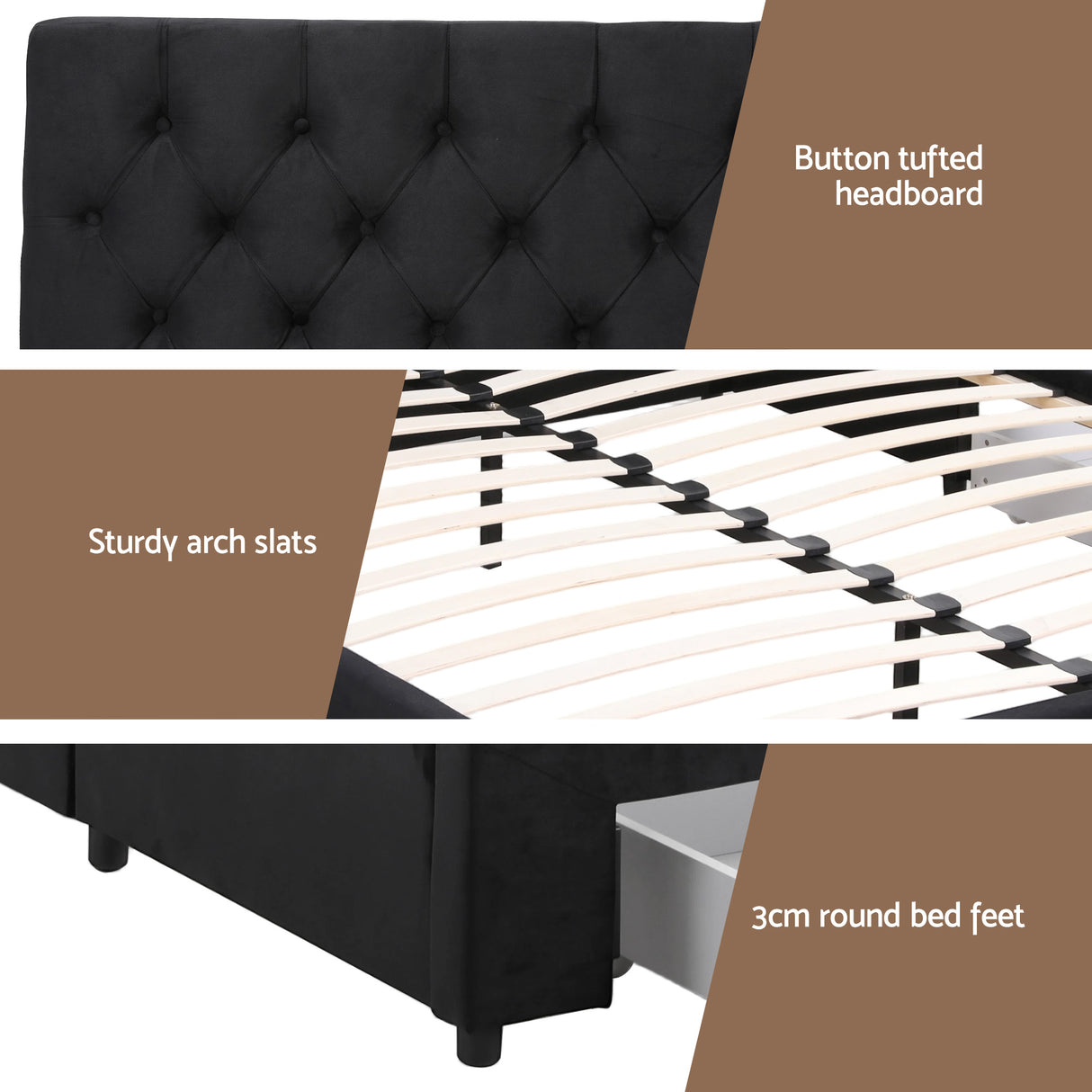 Artiss Queen Bed Frame Storage Charging Station Upholstered 3 Drawers USB Type-C