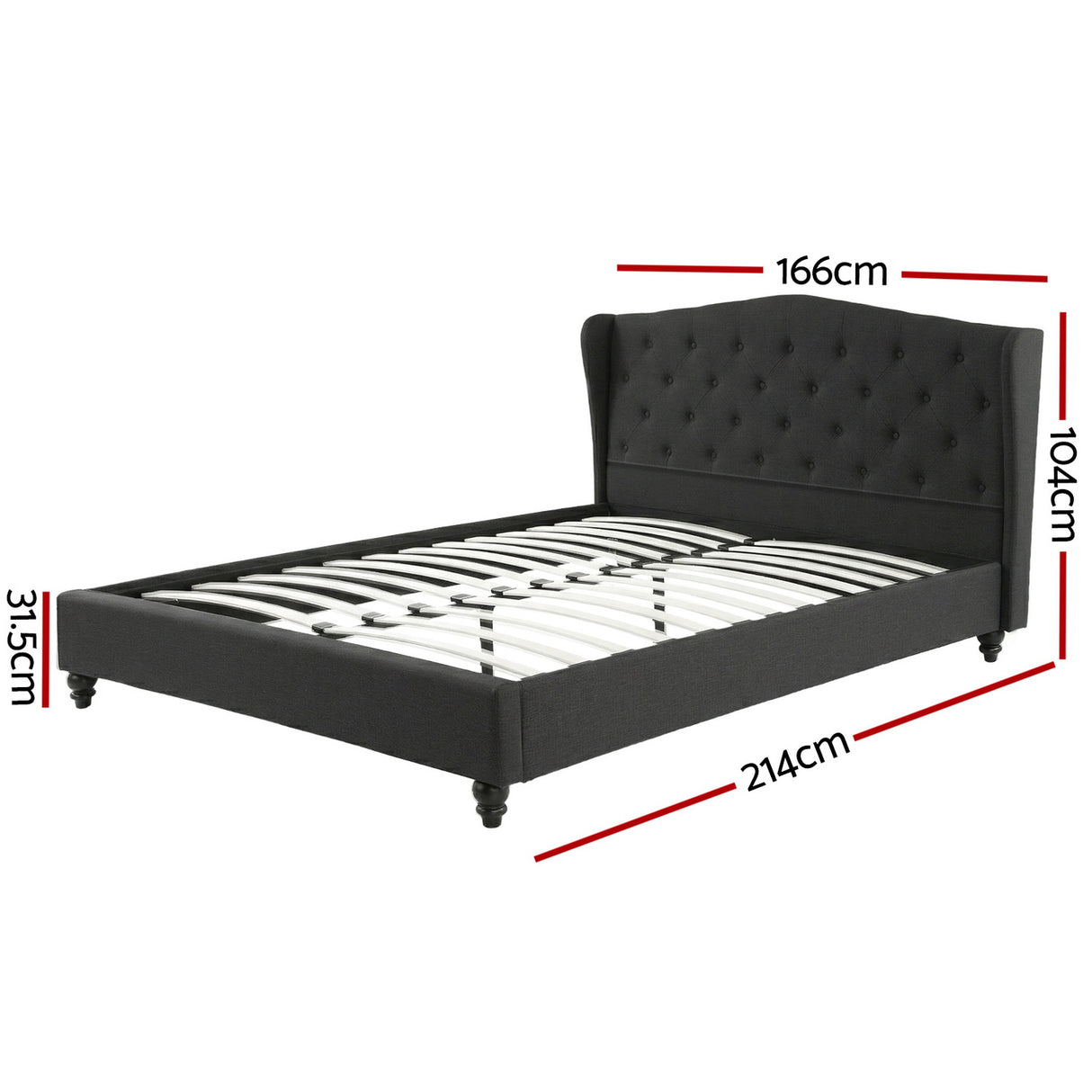 Artiss Queen Bed Frame Wingback Headboard Charcoal Grey Linen Upholstered Platform Bed Base