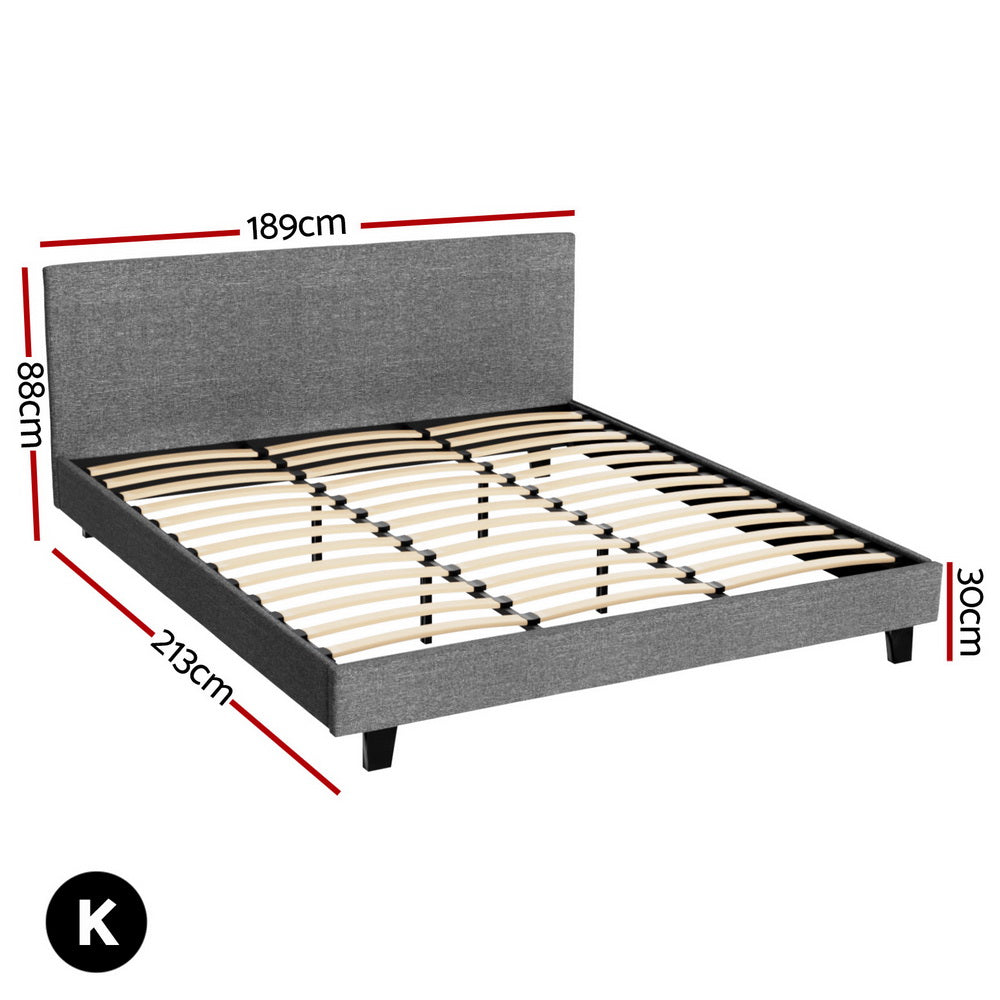 Artiss BedStory King Bed Frame Set With Hybrid Mattress Medium Firm Linen Grey