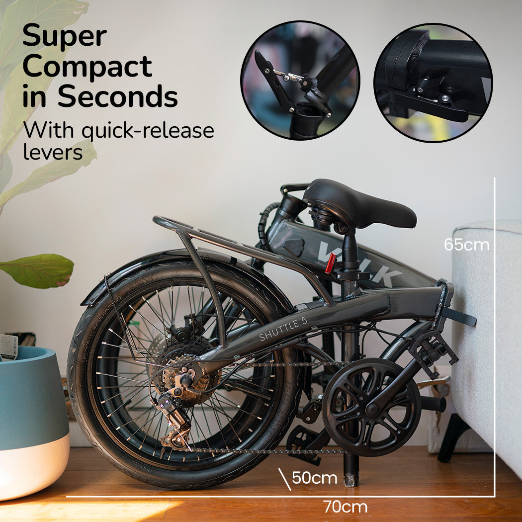 2023 VALK Shuttle 5 Electric Folding Bike, 20' Tyres, Shimano 7-Speed, Dark Grey