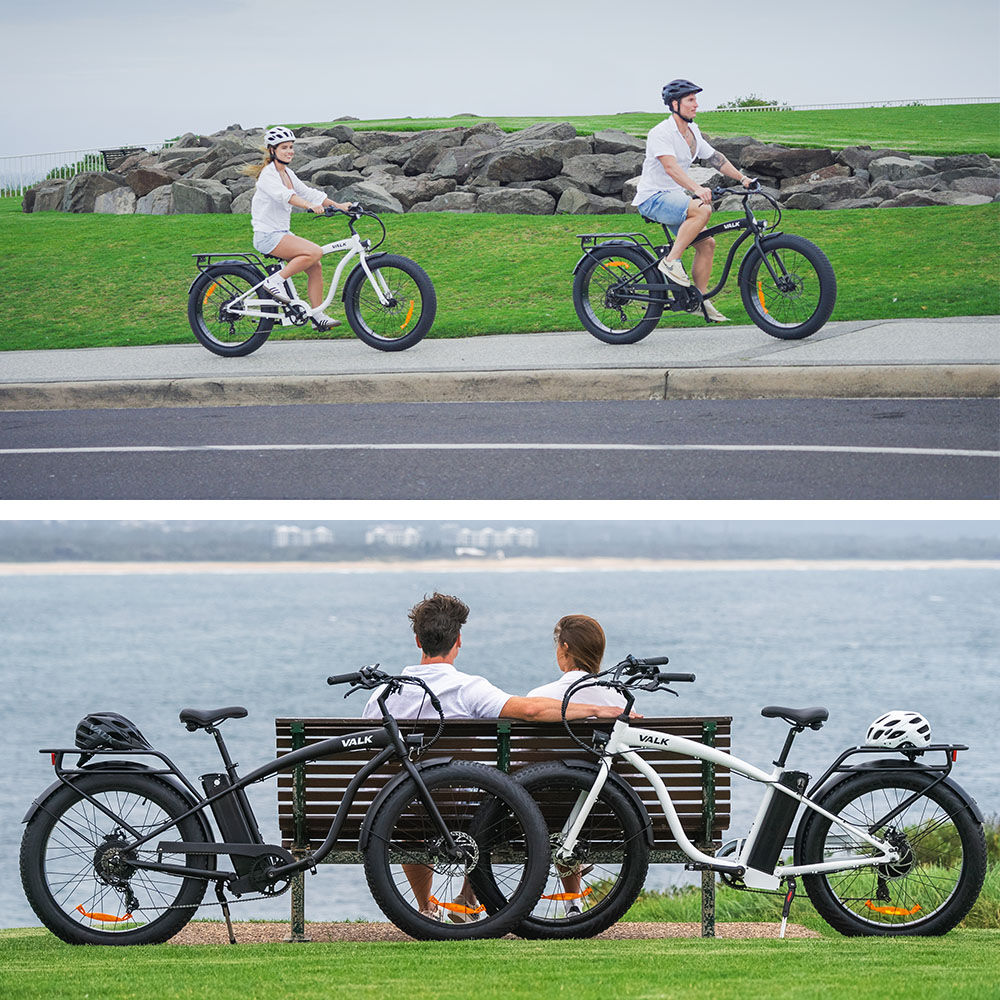 VALK Electric Fat Tyre Cruiser Bike, eBike with Throttle, Matte Black