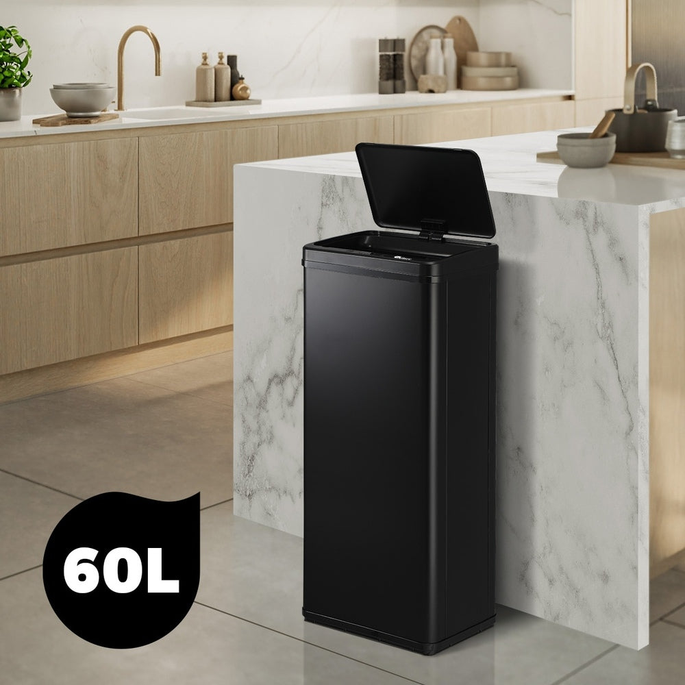 Oikiture 60L Motion Sensor Bin Stainless Steel Black