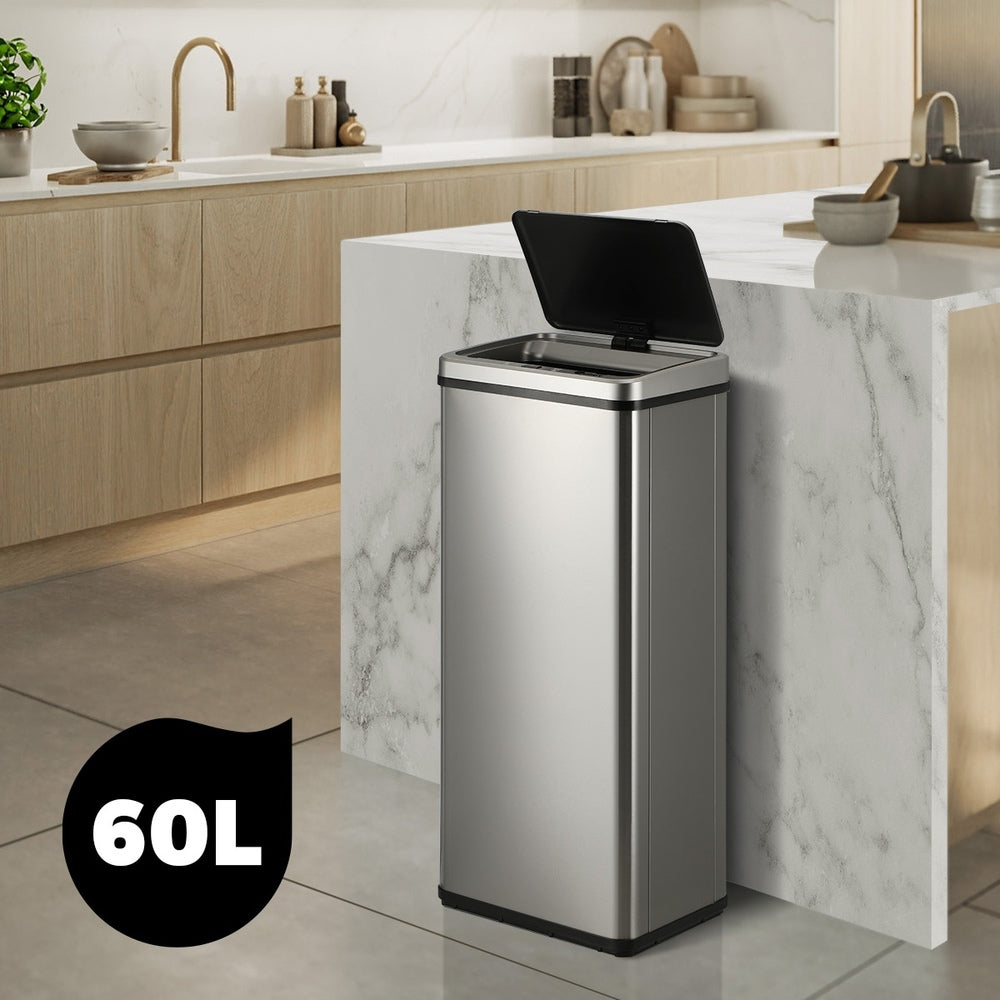 Oikiture Motion Sensor Bin 60L Automatic Silver