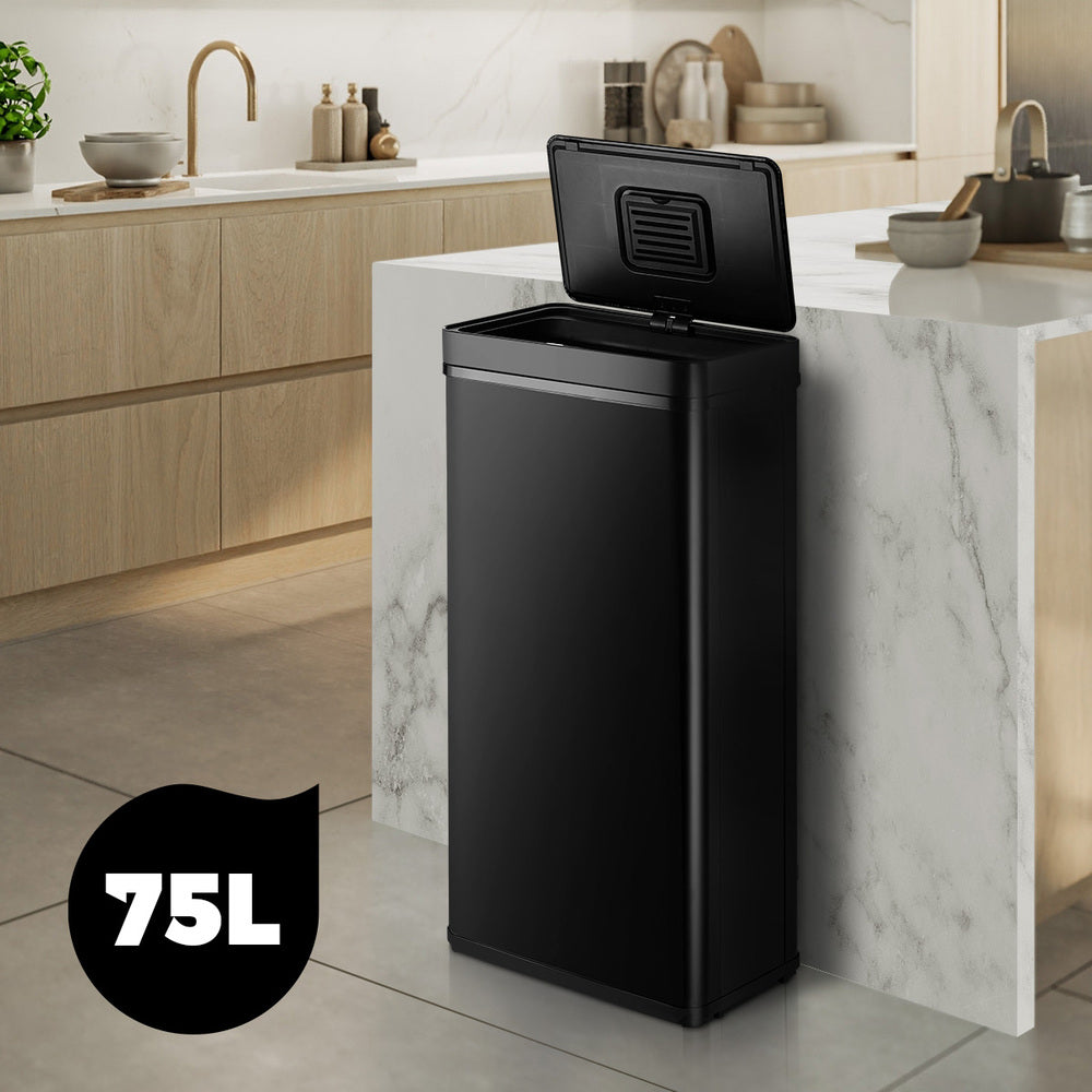 Oikiture 75L Motion Sensor Bin Automatic Rubbish Trash Can Black