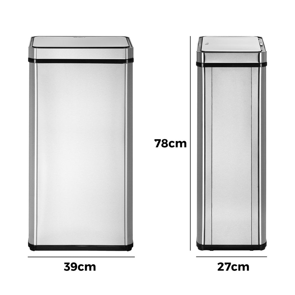 Oikiture 75L Motion Sensor Bin Automatic Rubbish Trash Can Silver