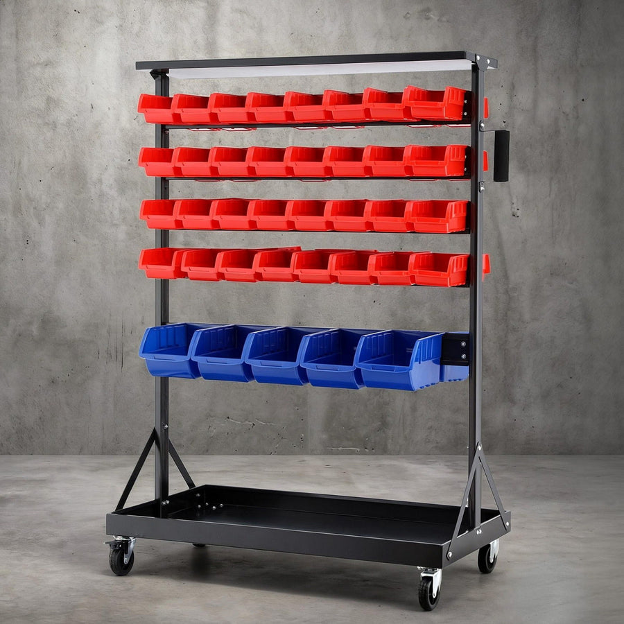 Giantz 74 Bins Storage Rack Double Sided Mobile Garage Workshop Tools Organizer