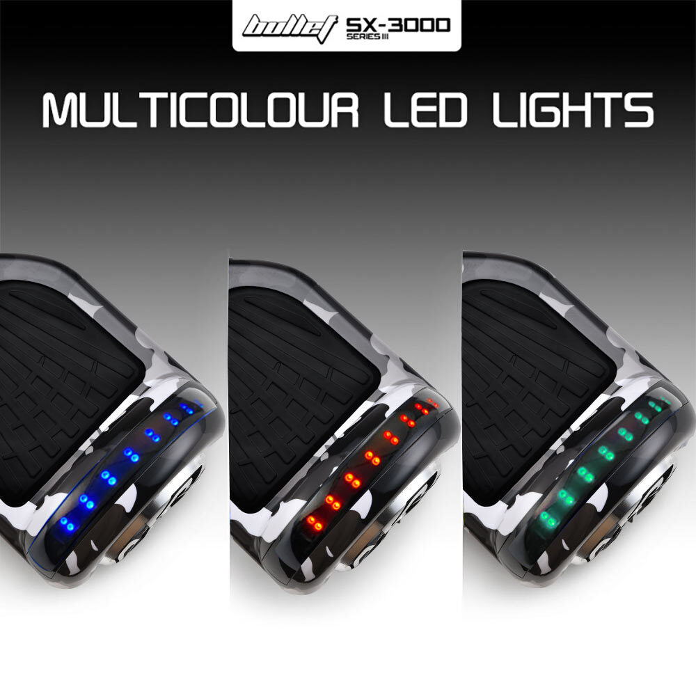 BULLET Gen III Hoverboard Scooter, Dual Copper Motors, UL Certified, AU Compliant, 6.5' Wheels, Superior Self Balancing System, LED Lights, Carry Bag, Camo Grey