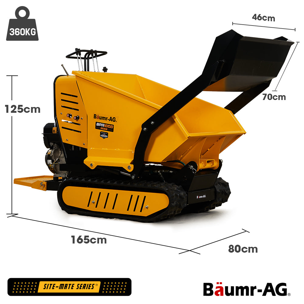 BAUMR-AG Motorised Ride On Tracked Wheelbarrow Dumper, 10HP Briggs & Stratton Petrol Engine 500kg Capacity (BPR1000)