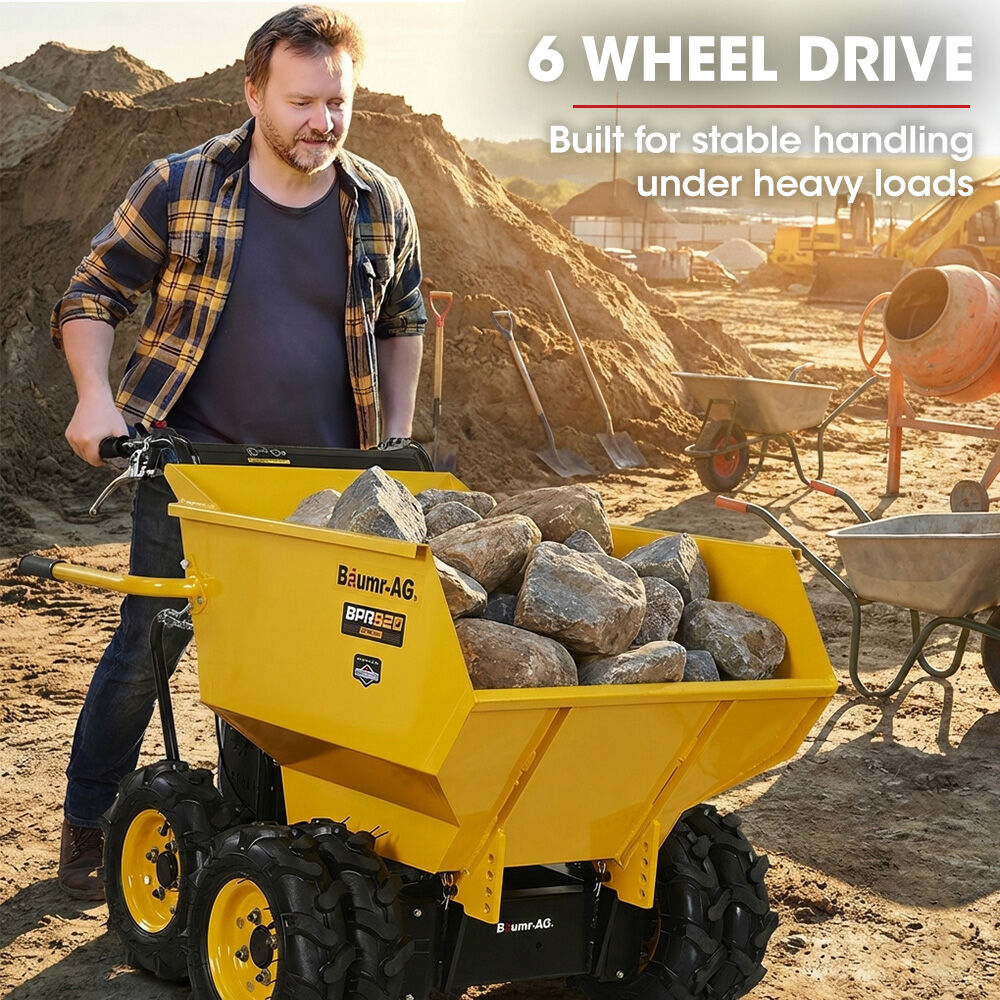 Baumr-AG 6 Wheel Motorised Wheelbarrow Dumper, Briggs & Stratton CR950 Petrol Engine, 500kg Capacity