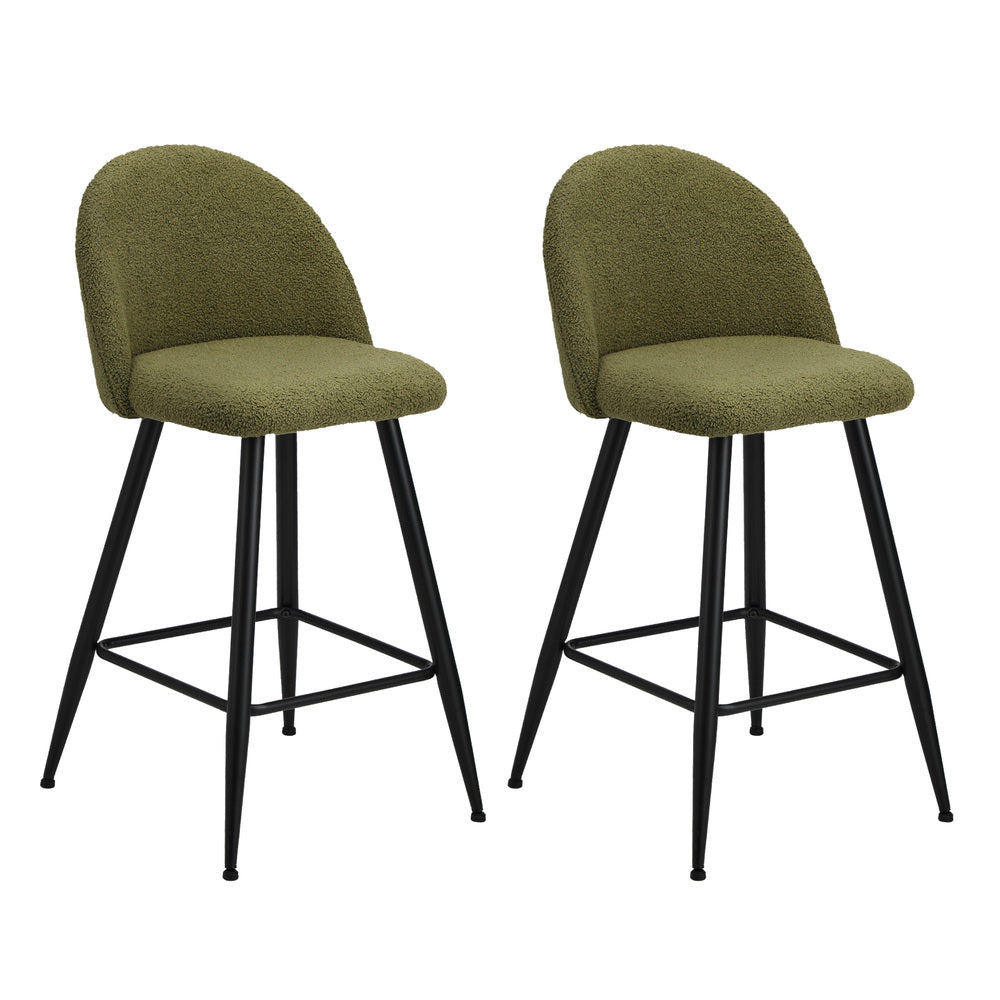 Oikiture 2x Bar Stools Kitchen Counter Stool Green Boucle Padded