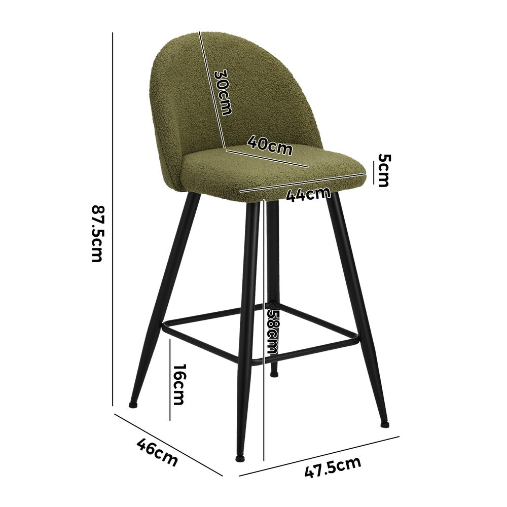 Oikiture 2x Bar Stools Kitchen Counter Stool Green Boucle Padded