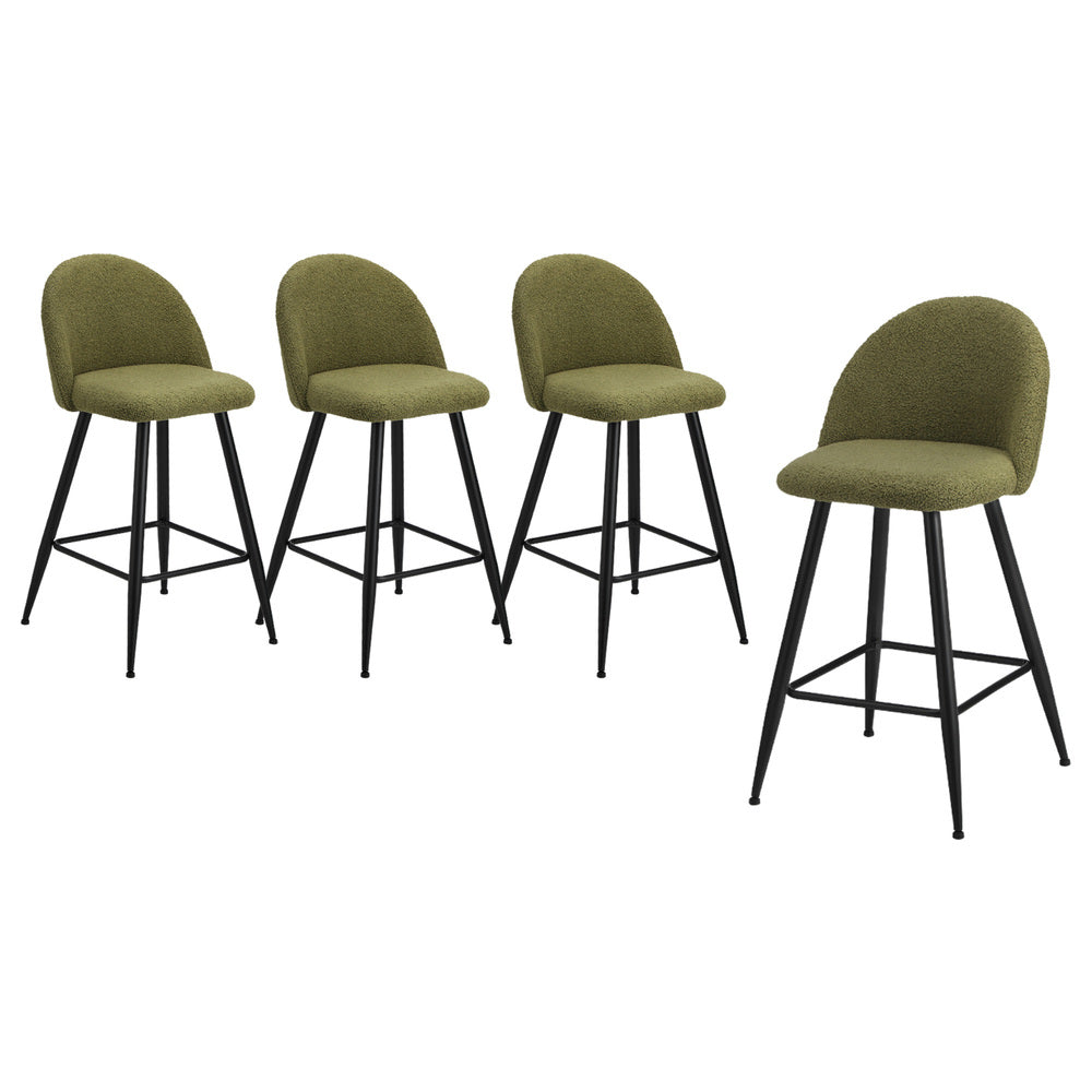 Oikiture 4x Bar Stools Kitchen Counter Stool Green Boucle Padded