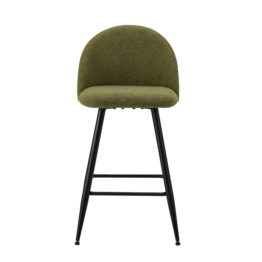 Oikiture 4x Bar Stools Kitchen Counter Stool Green Boucle Padded