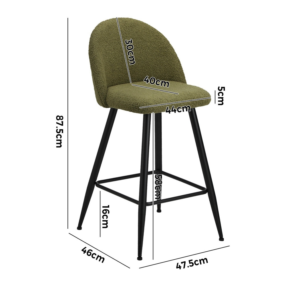 Oikiture 4x Bar Stools Kitchen Counter Stool Green Boucle Padded