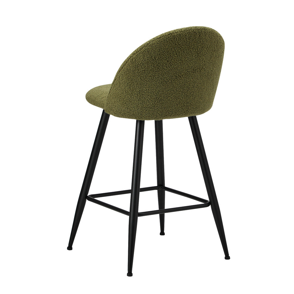 Oikiture 4x Bar Stools Kitchen Counter Stool Green Boucle Padded