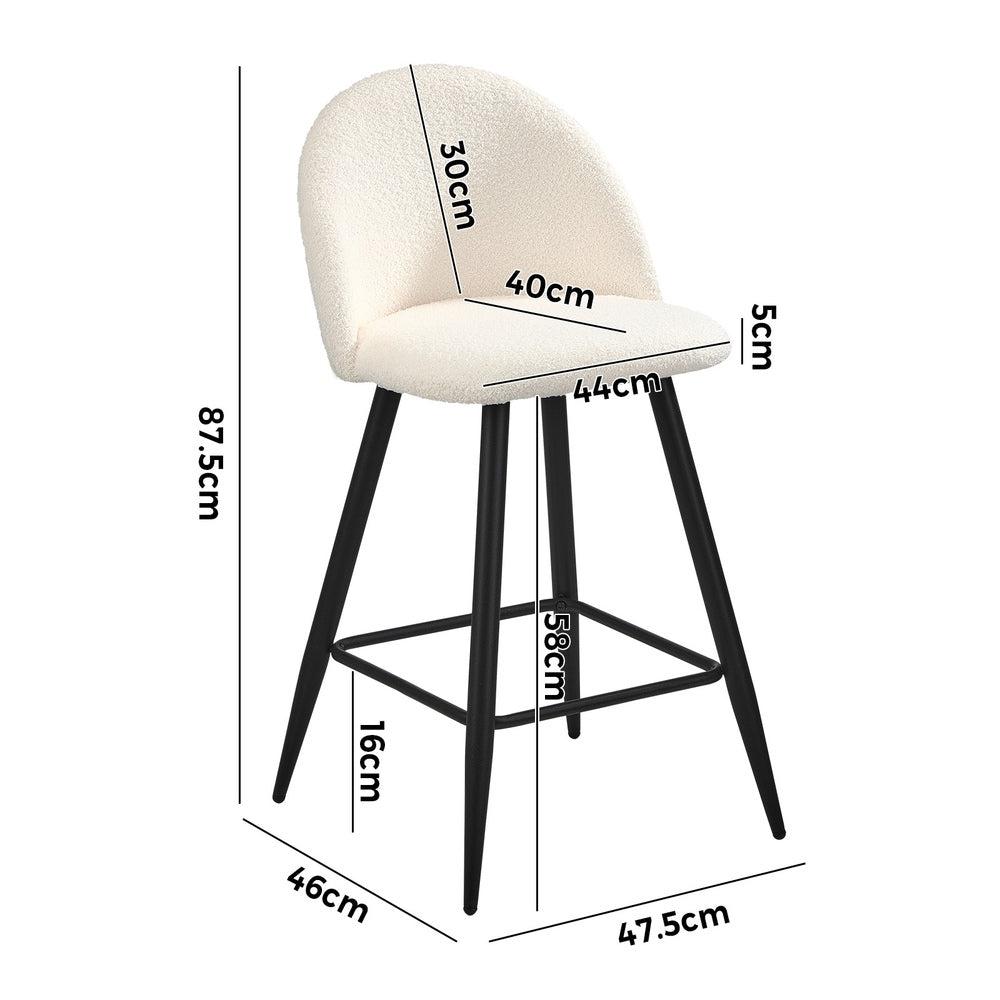 Oikiture 2x Bar Stools Kitchen Counter Stool White Boucle Padded