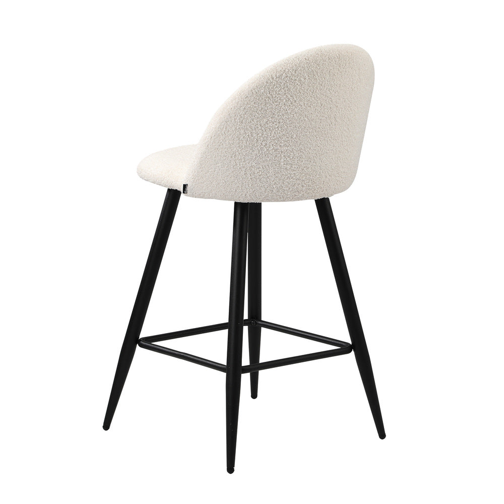 Oikiture 2x Bar Stools Kitchen Counter Stool White Boucle Padded