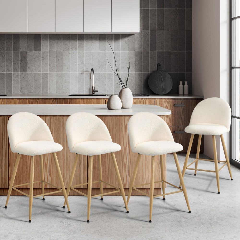 Oikiture 4x Bar Stools Kitchen Counter Stool Boucle Padded Stools