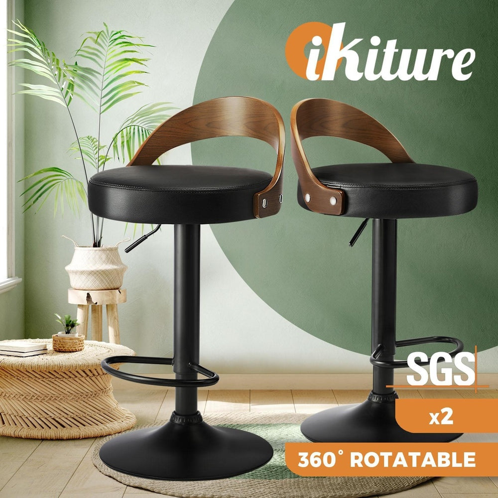 Oikiture Bar Stools Gas Lift Swivel Padded Seat x2