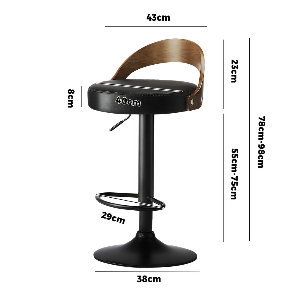 Oikiture 4x Bar Stools with Gas Lift Swivel Wooden PU Leather