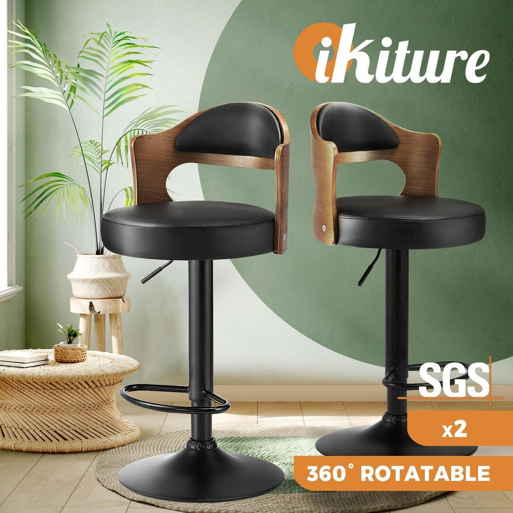 Oikiture Bar Stools Swivel Gas Lift Metal Leather x2