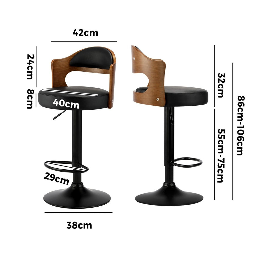 Oikiture Bar Stools Swivel Gas Lift Metal Leather x2