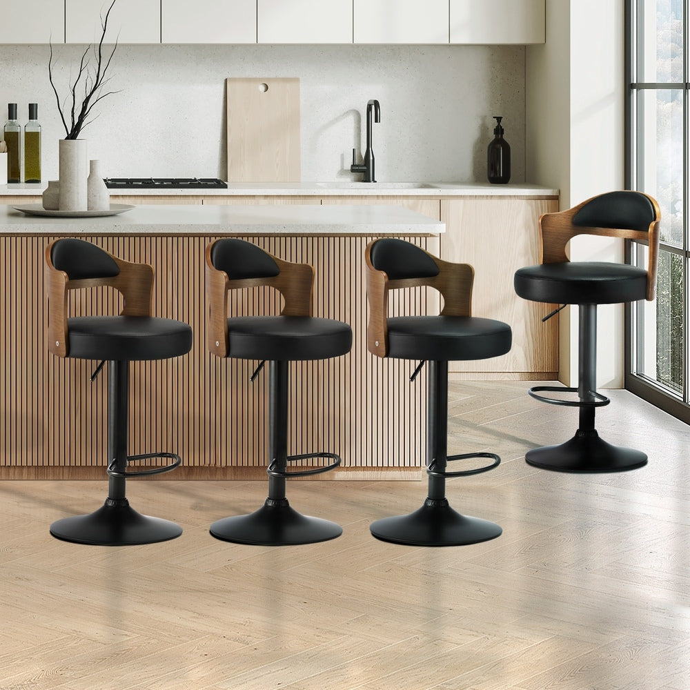 Oikiture 4x Bar Stools Swivel Gas Lift Metal Leather