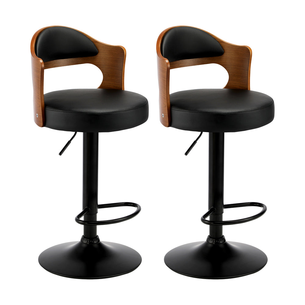 Oikiture 4x Bar Stools Swivel Gas Lift Metal Leather