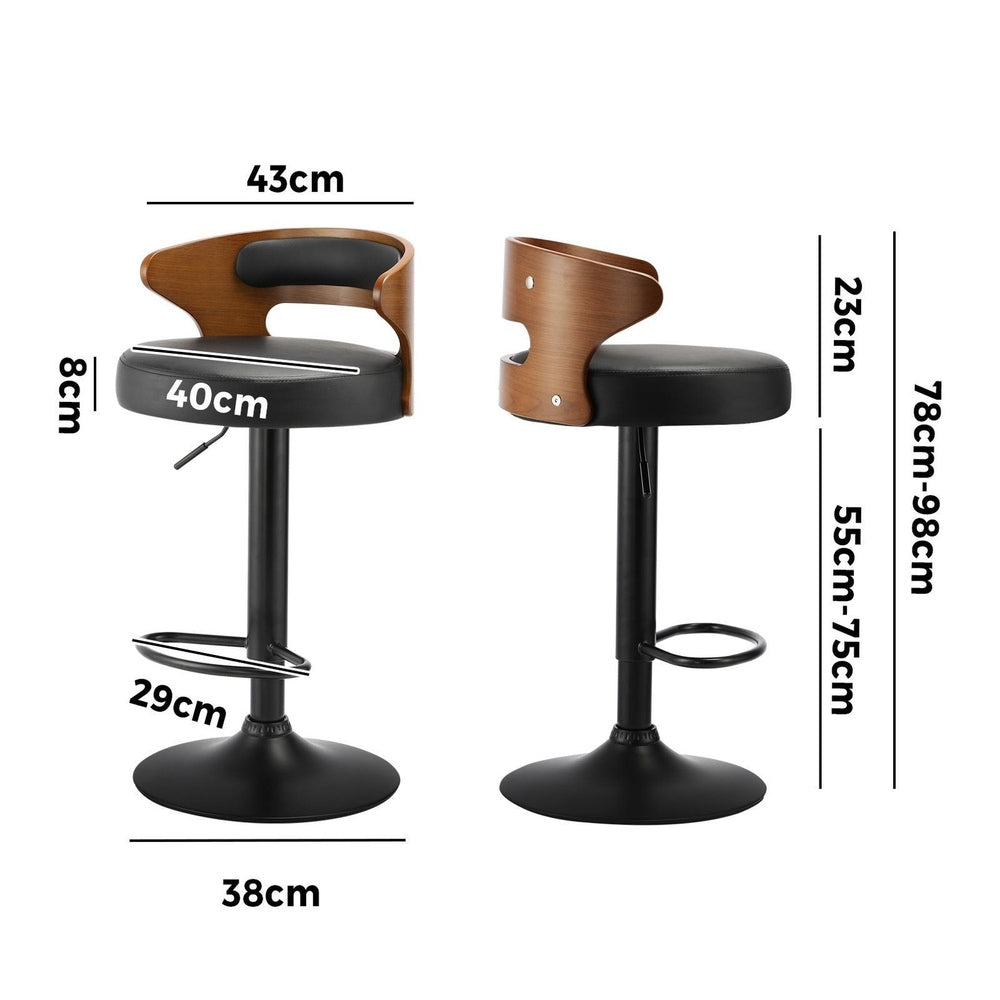 Oikiture 2x Bar Stools with Gas Lift Swivel Black