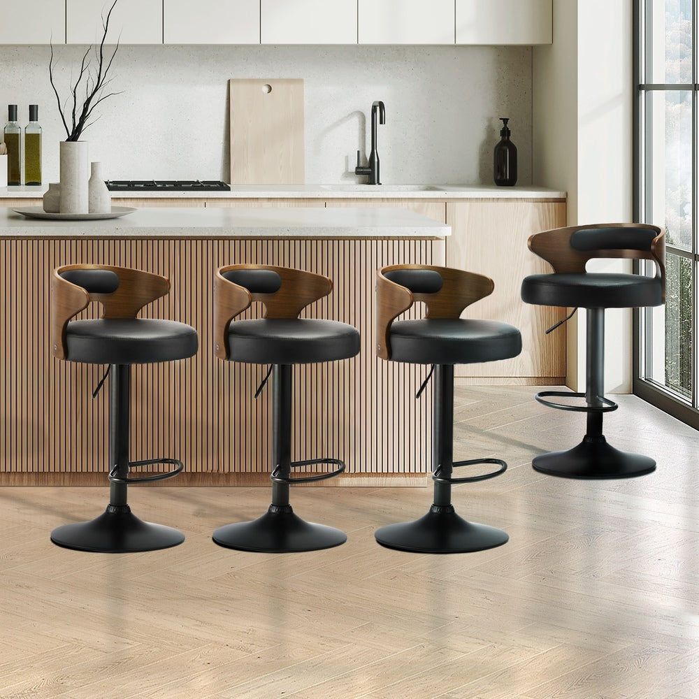 Oikiture 4x Bar Stools with Gas Lift Swivel Black