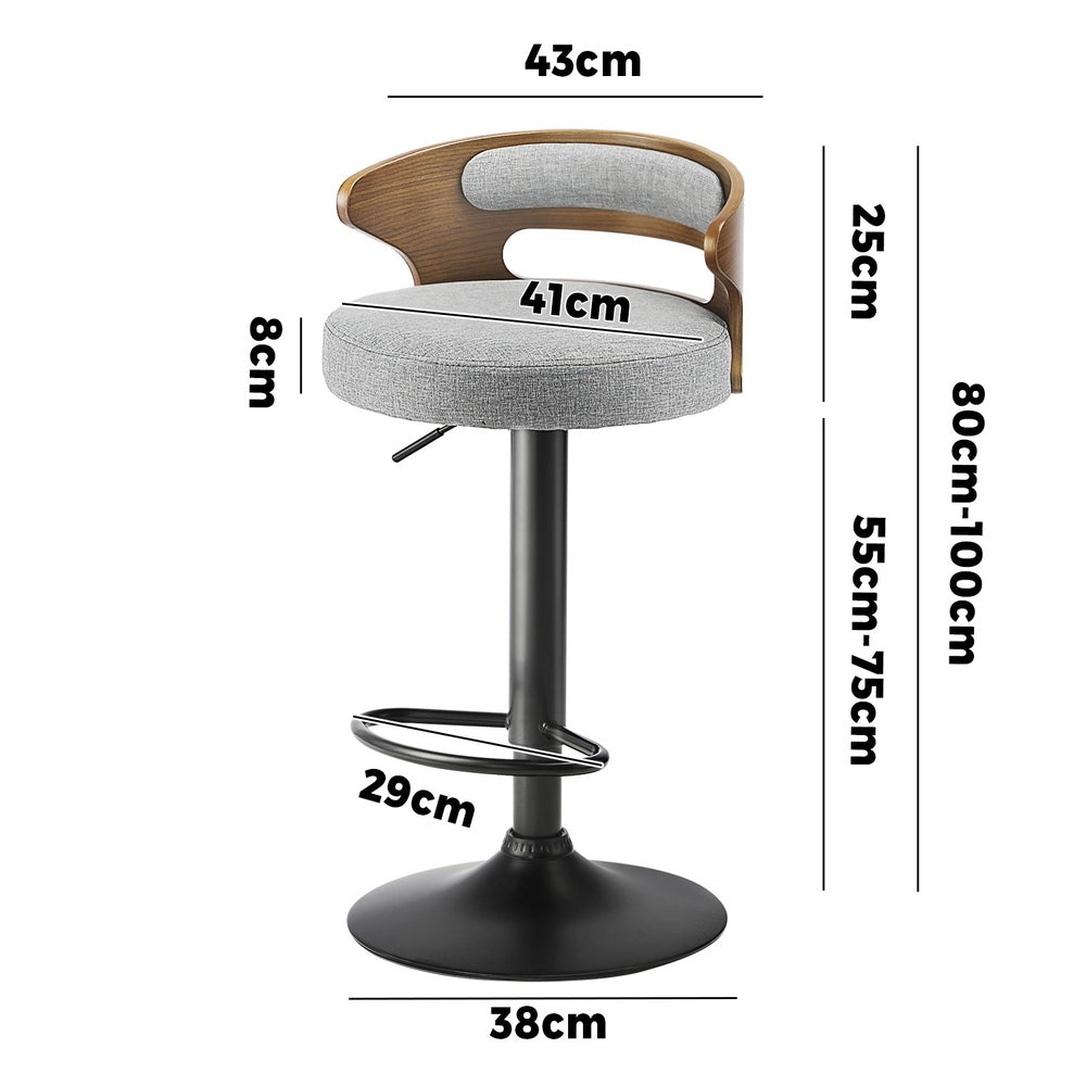 Oikiture 4x Bar Stools with Gas Lift Swivel Grey