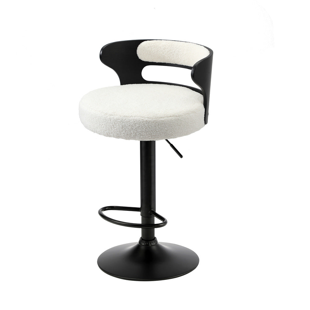 Oikiture 4x Bar Stools Gas Lift Swivel Chairs Wooden Boucle White