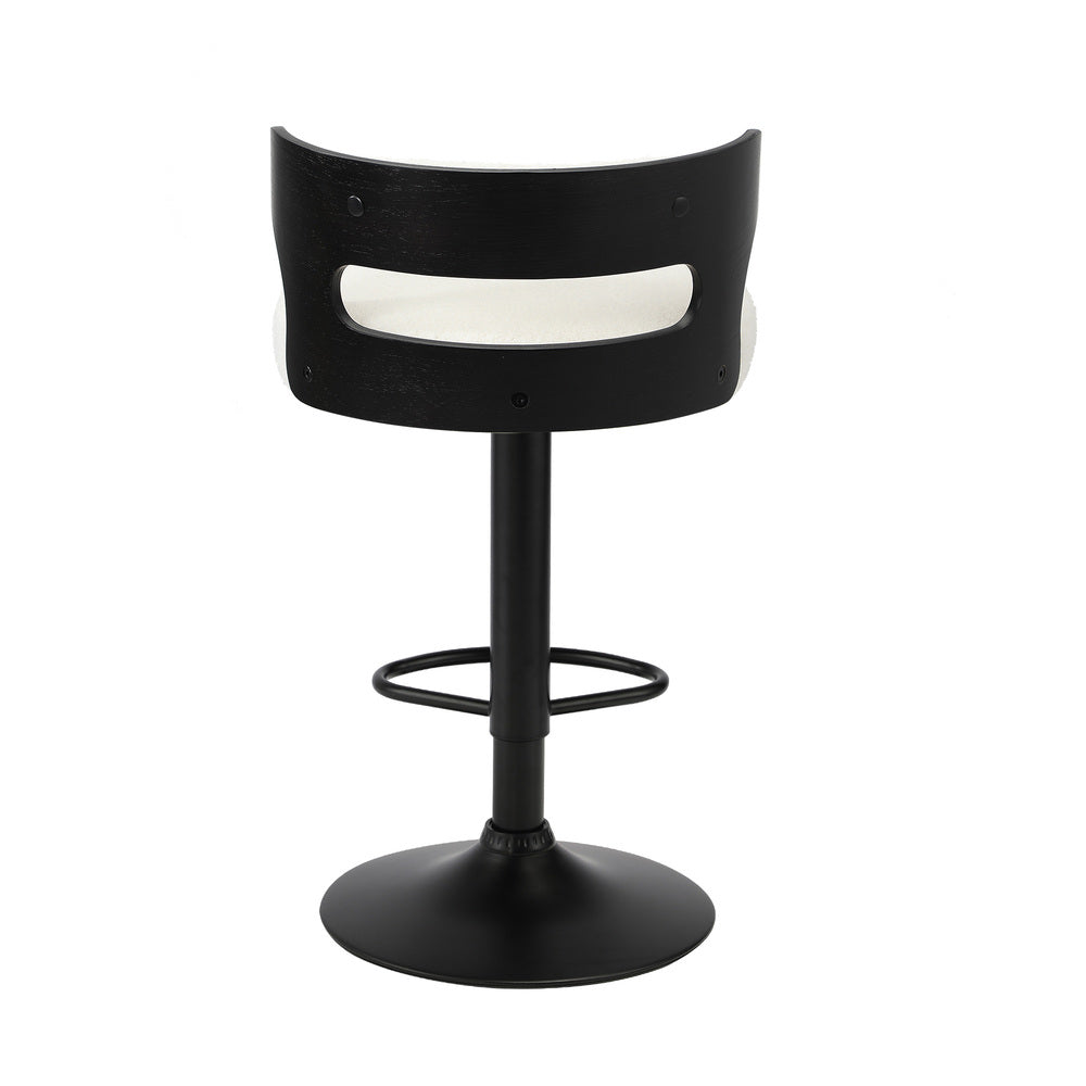 Oikiture 4x Bar Stools Gas Lift Swivel Chairs Wooden Boucle White