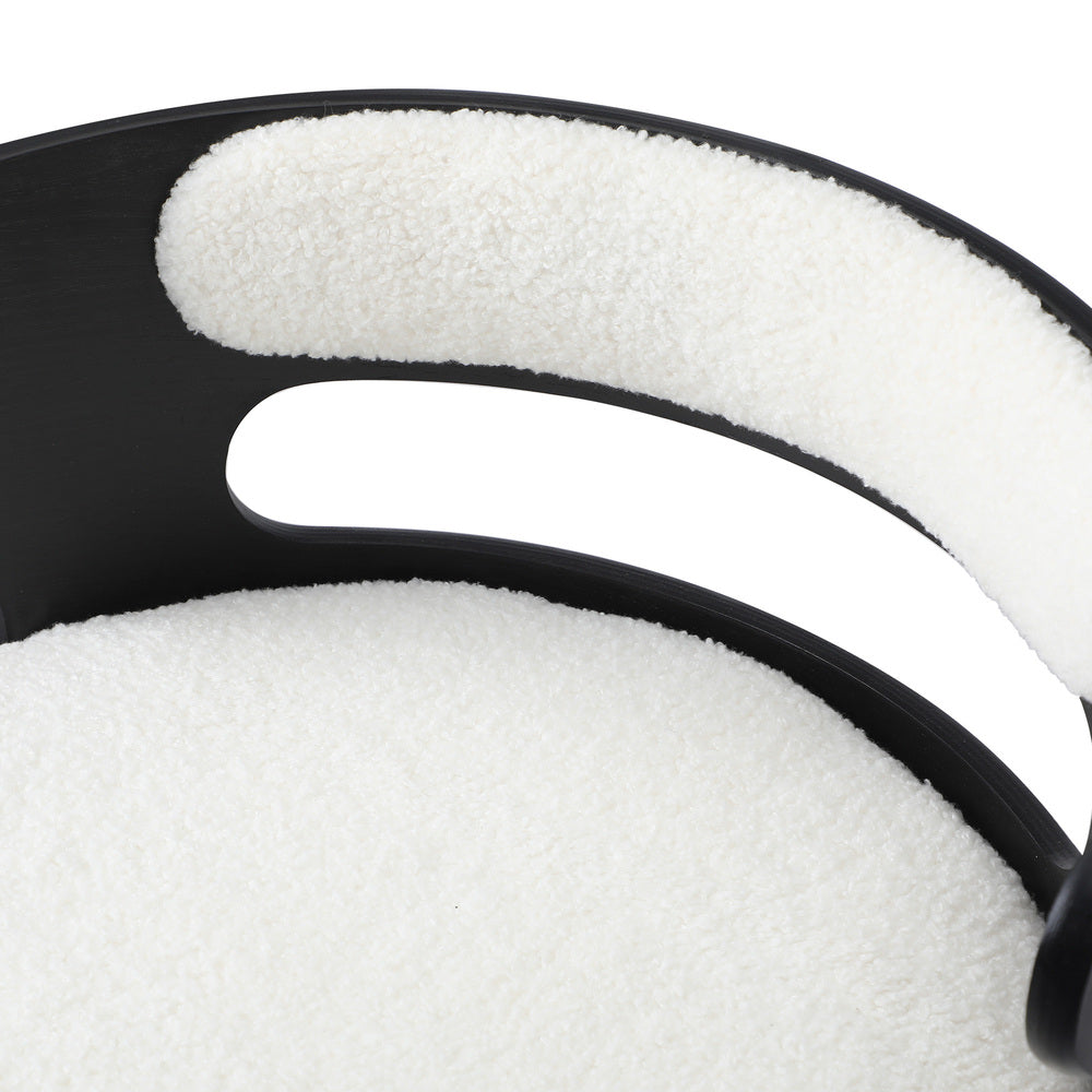 Oikiture 4x Bar Stools Gas Lift Swivel Chairs Wooden Boucle White