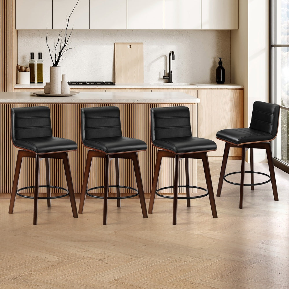 Oikiture 4x Wooden Bar Stools Swivel Chairs PU Leather