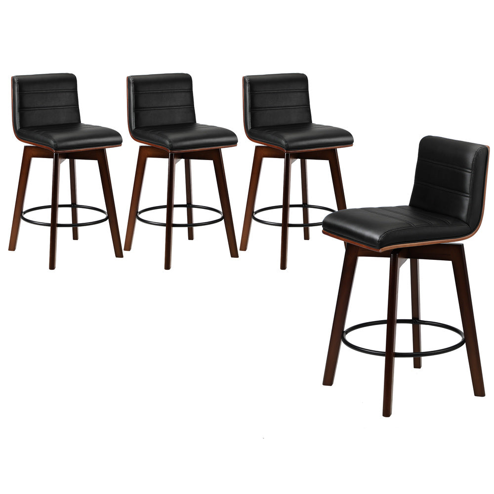 Oikiture 4x Wooden Bar Stools Swivel Chairs PU Leather