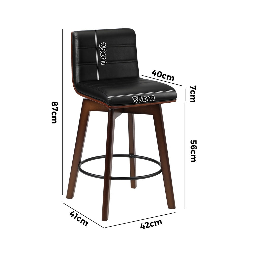Oikiture 4x Wooden Bar Stools Swivel Chairs PU Leather