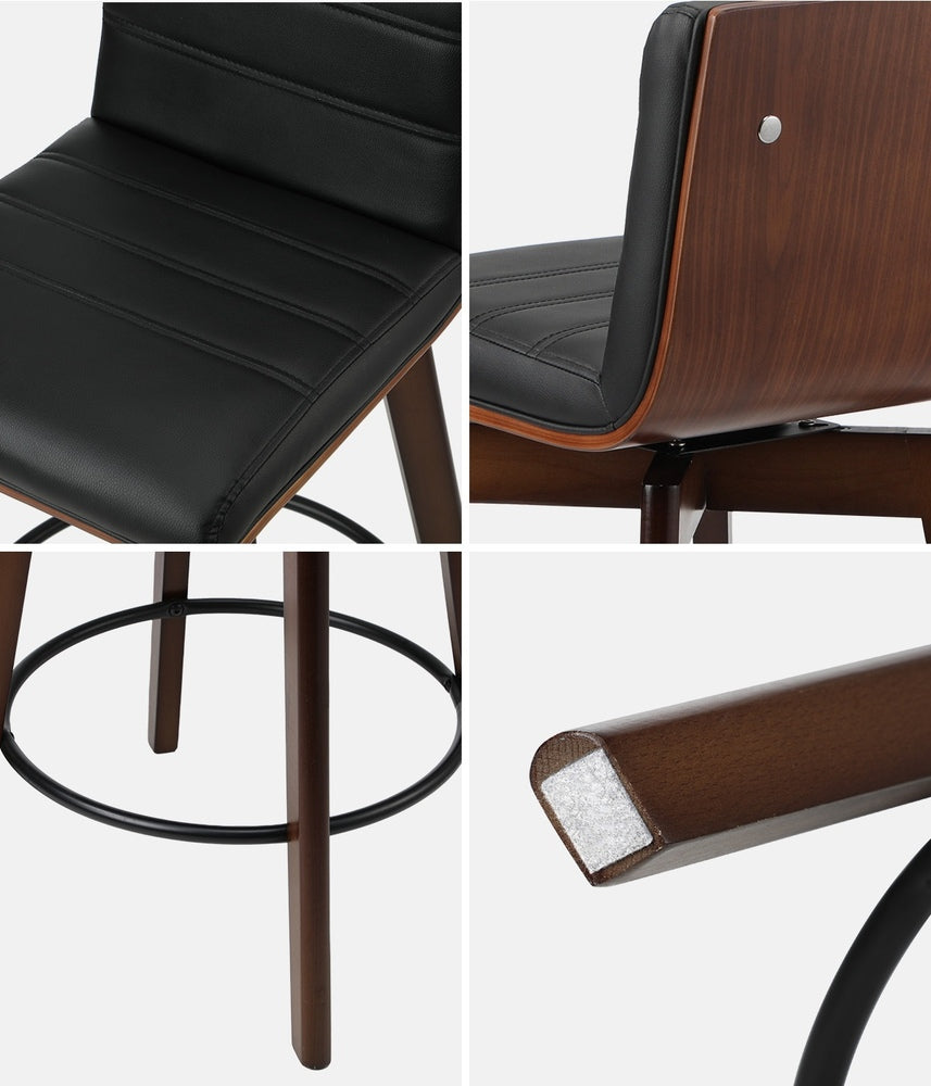 Oikiture 4x Wooden Bar Stools Swivel Chairs PU Leather