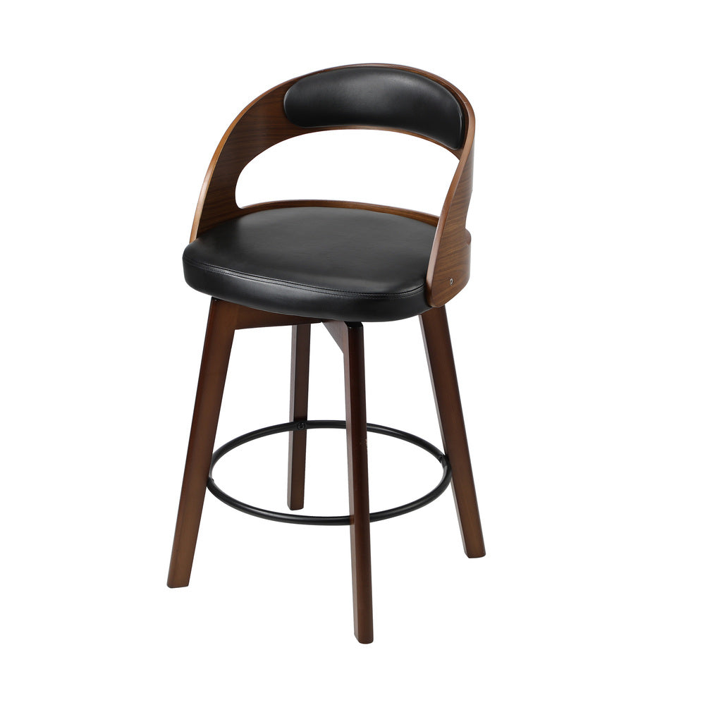Oikiture 2x Bar Stools Swivel PU Leather Black