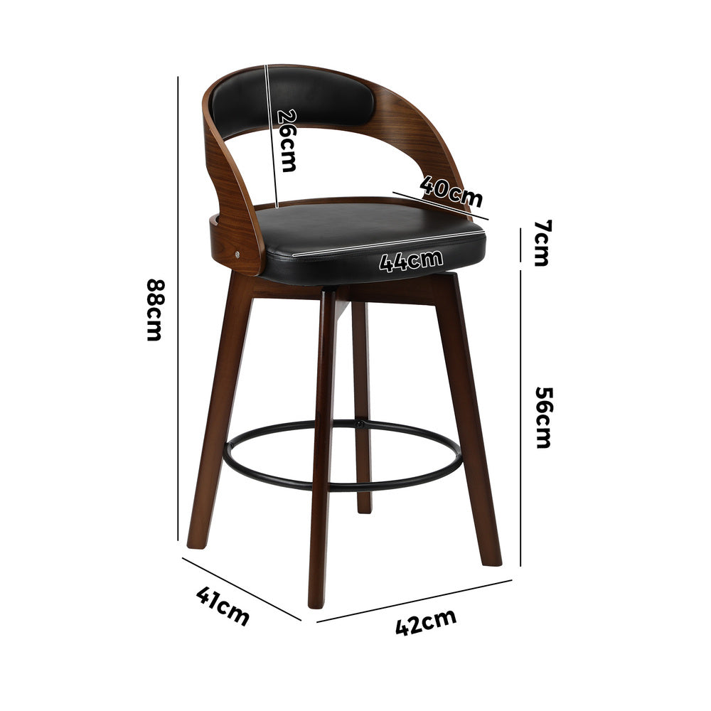 Oikiture 2x Bar Stools Swivel PU Leather Black