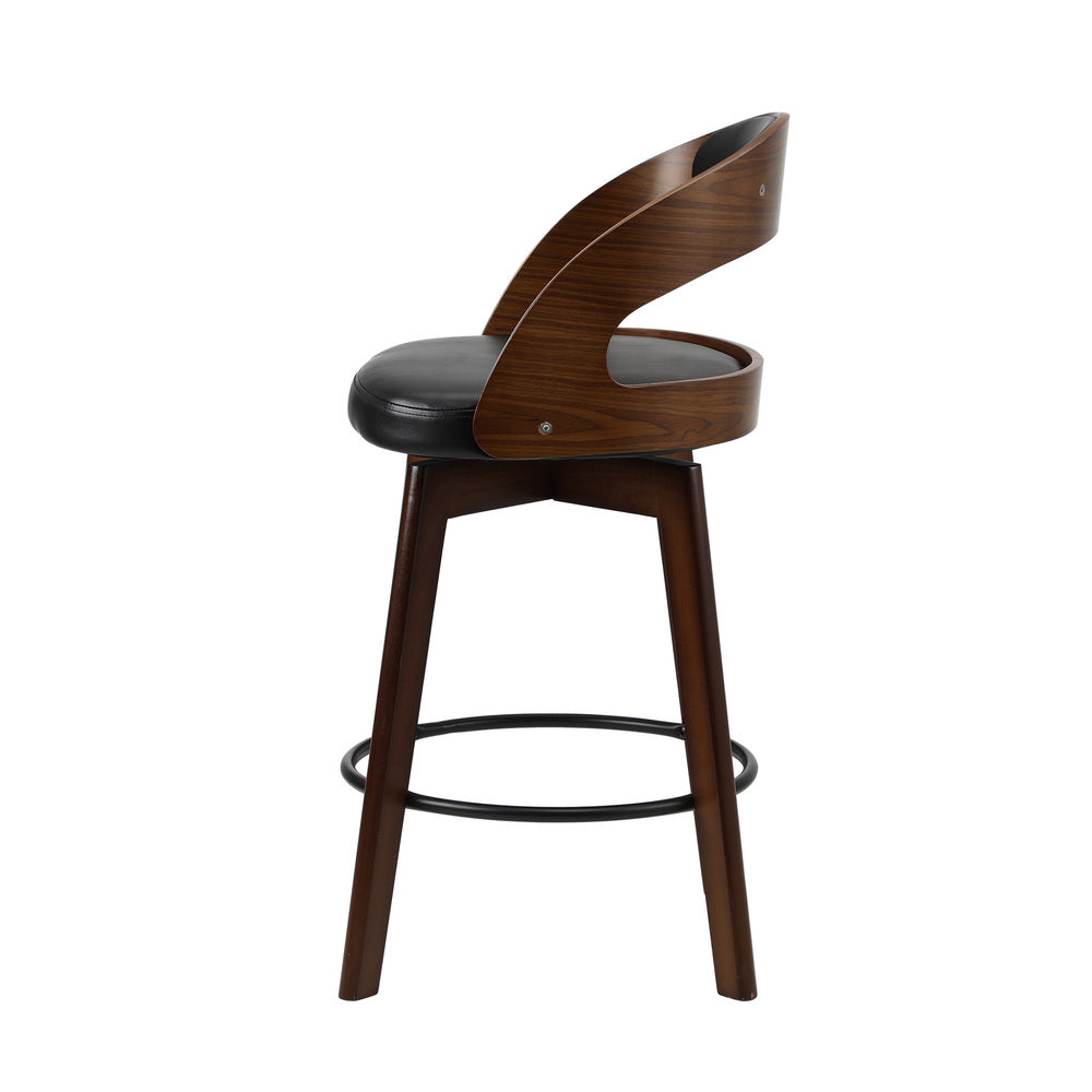 Oikiture 2x Bar Stools Swivel PU Leather Black