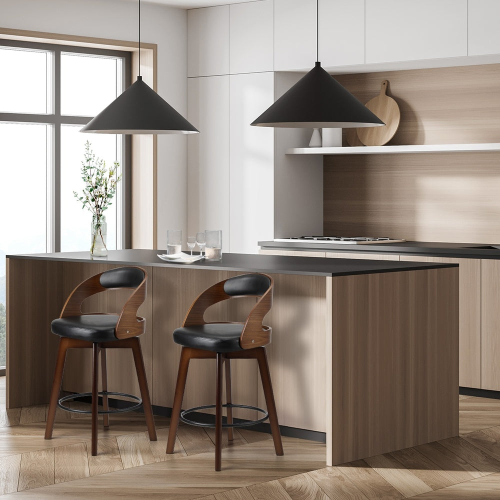 Oikiture 2x Bar Stools Swivel PU Leather Black