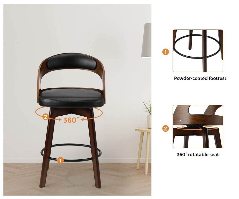 Oikiture 2x Bar Stools Swivel PU Leather Black