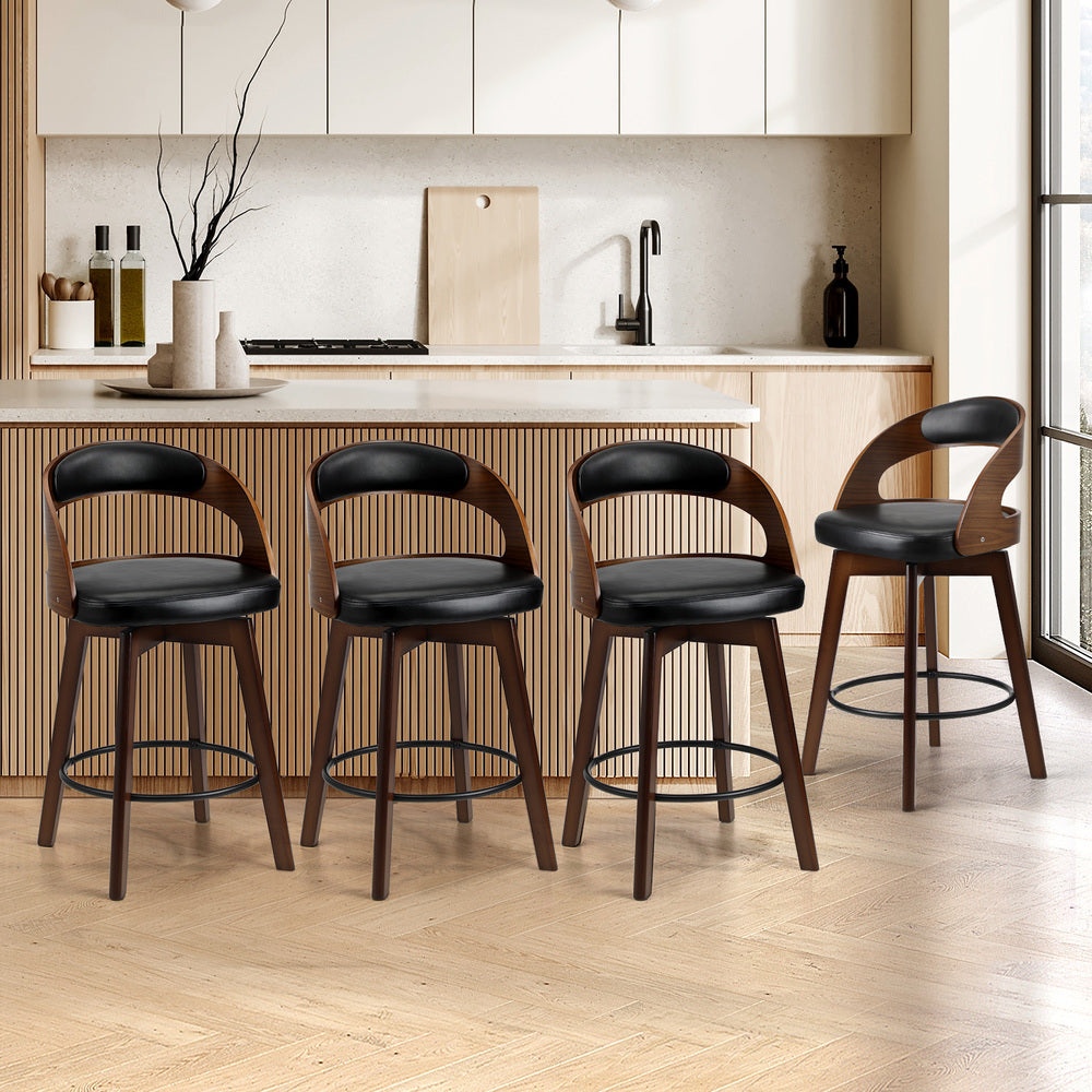 Oikiture 4x Bar Stools Swivel PU Leather Black